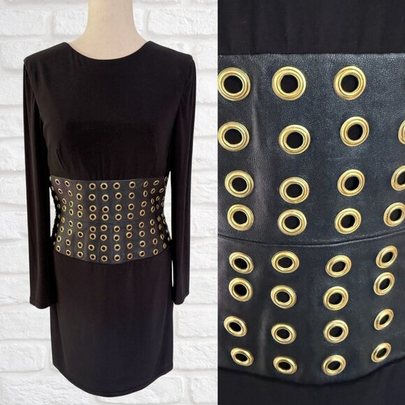 Jovani Dresses & Skirts - Jovani Faux Leather Long Sleeve Low Back Black Dress Size 10 Cocktail Mini Sexy